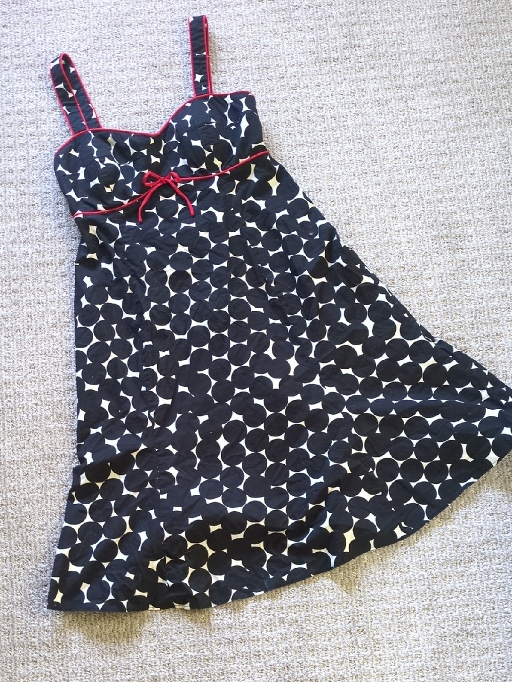 ADORABLE Vtg Y2K Black & White Polka Dot Cotton Blend Dress w/Red Bow, Size 6